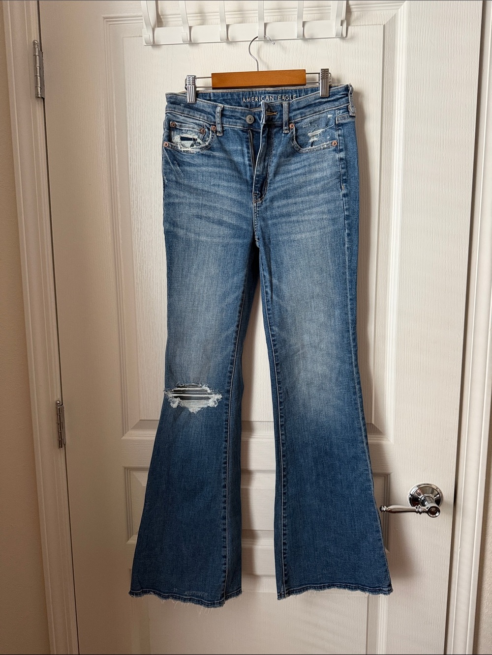 American Eagle Outfitters Flared Distressed Jeans - Medium Blue